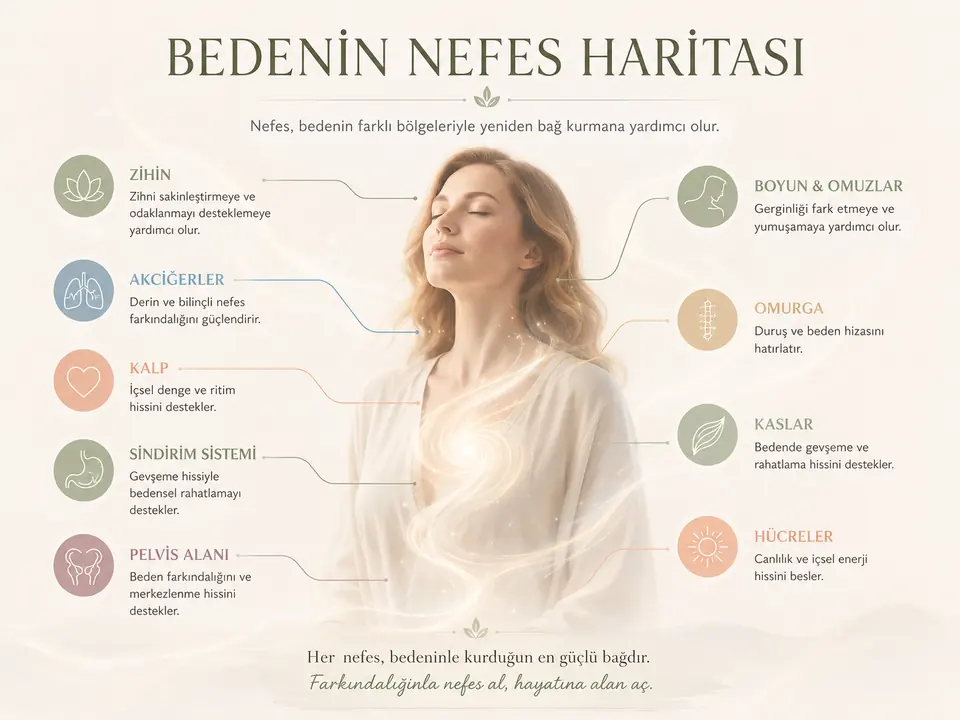 Bedenin nefes haritası: nefes alan kadın ve bedendeki farkındalık alanları